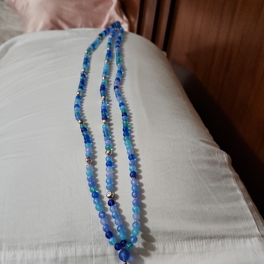 Blue and Silver Beaded Necklace - Picture 2 of 2